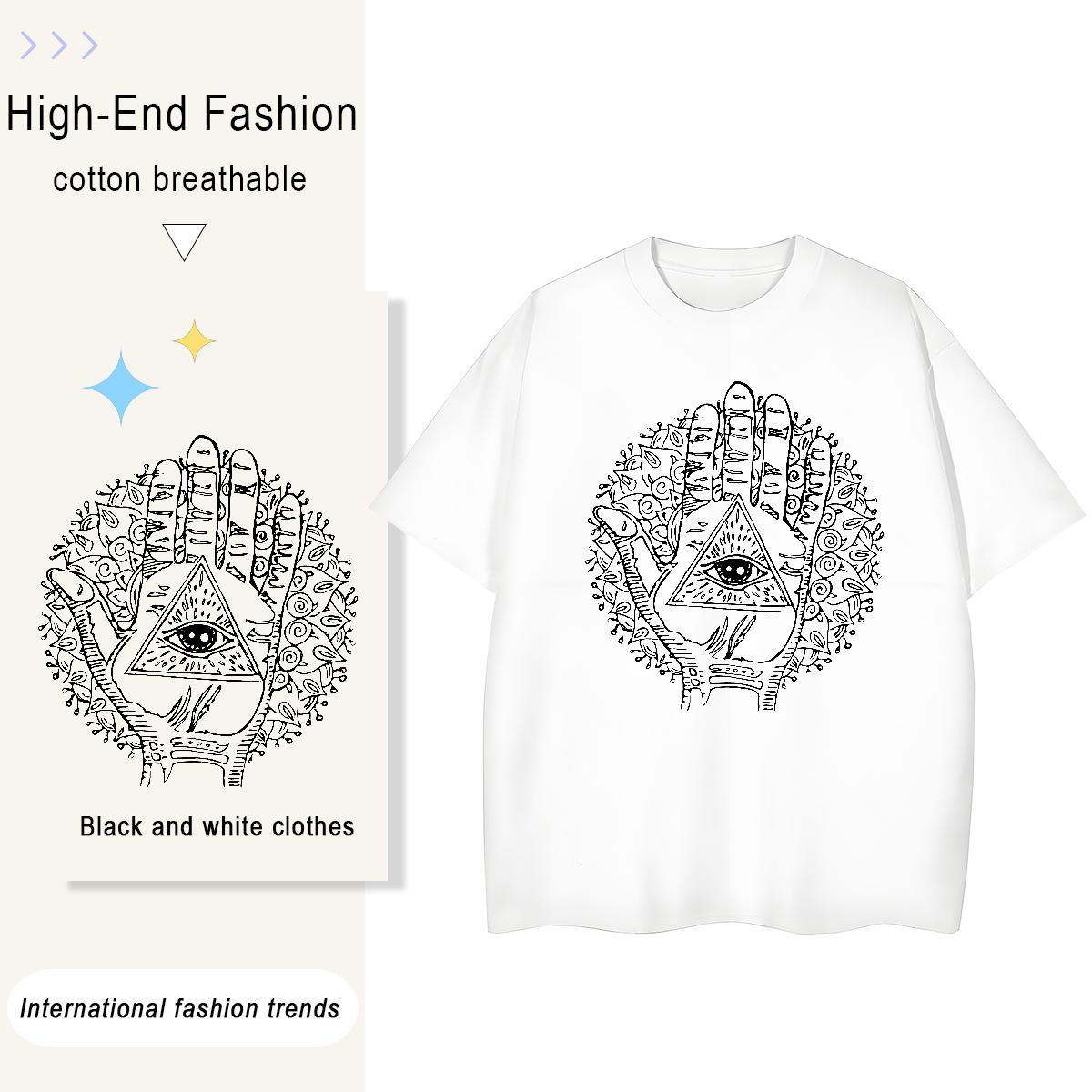 Loose Fit T-Shirts 230g 100% Cotton eye of the devil High Street Hip Hop Plus Size Cartoon Breathable Short Sleeve Men Tshirts Custom Wear