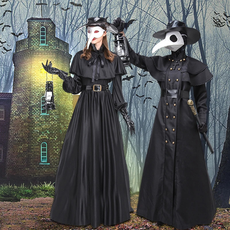 Plague Doctor Role Playing Costume Set Halloween Medieval Punk Birdman Makeup Party Props Female 240823
