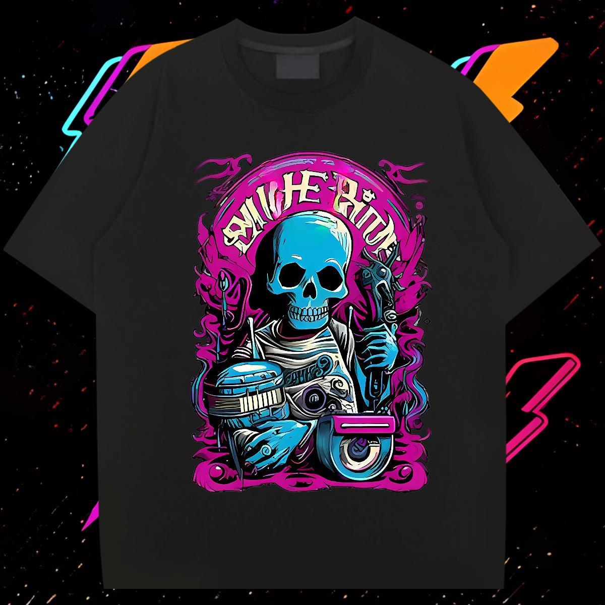 Free Shipping Man T Shirts 230g Cotton skull Spring Summer White Plus Size Breathable Short Sleeve Tshirt for Man Woman DIY Customized Clothes