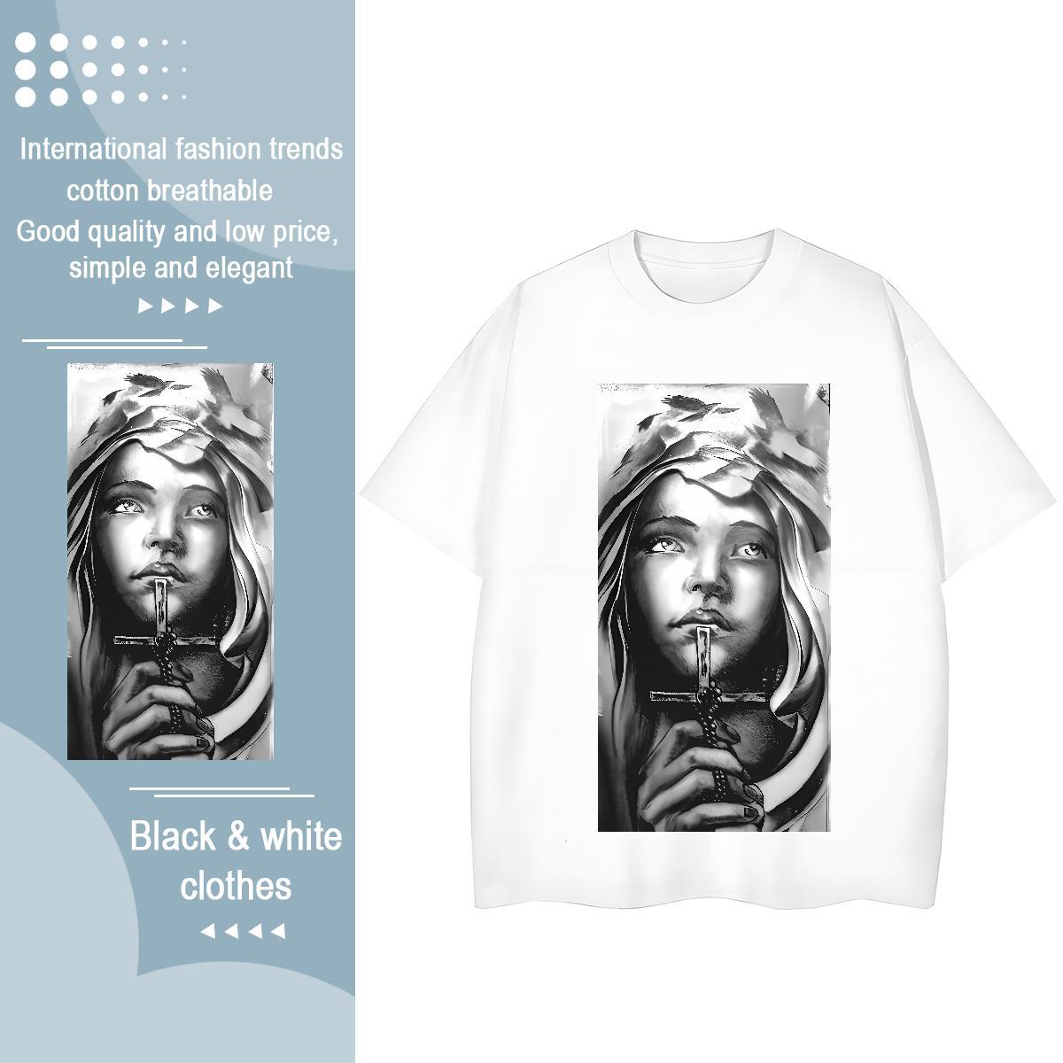 Free Shipping Lady T shirt 230g 100% Cotton cross Sports Street Wear T Shirt For Woman Comfortable DIY Anime Printed Tops Shirt