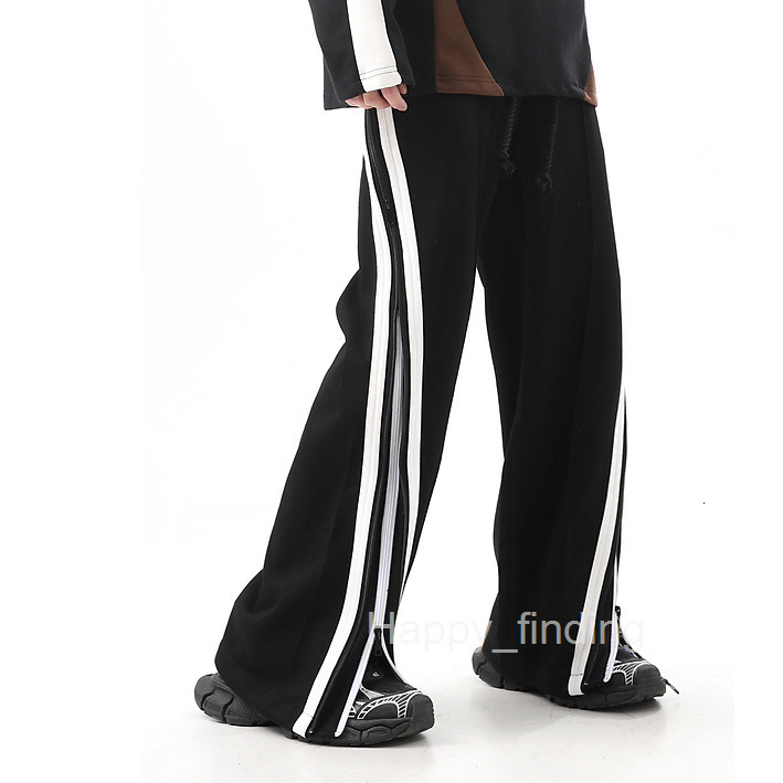 American High Street Double Zipper Striped Hanging Wide Leg Pants for Men Spring Casual Sports Pants Design Pants