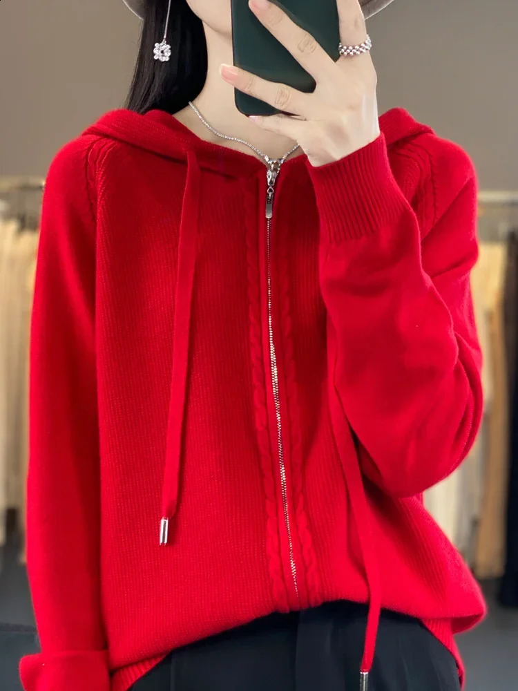 Spring/Summer Hooded Cardigan Womens Versatile Knitted Top Loose Sweater Casual Solid Color Double Zipper Cardigan Top F505 240824