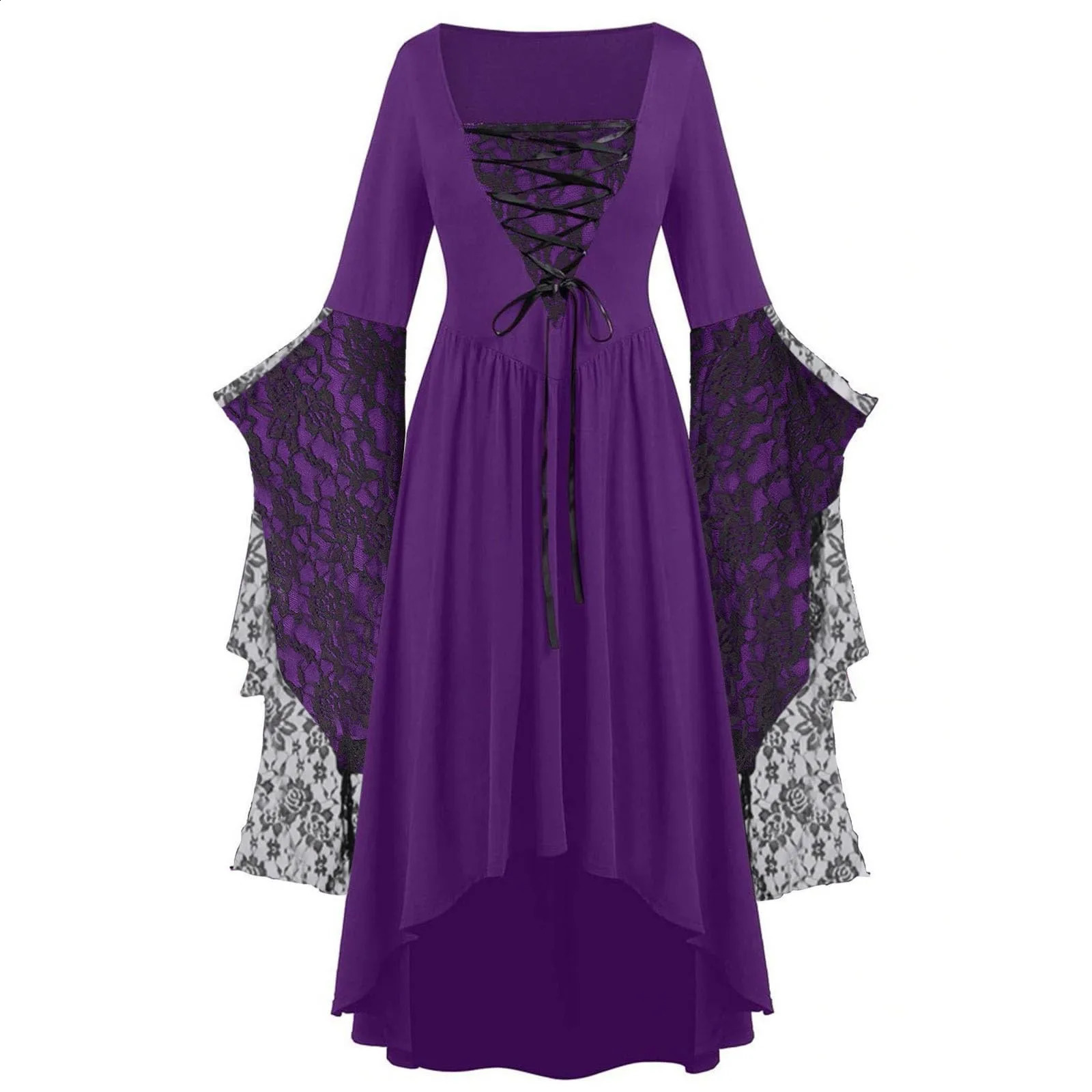 Gothic Halloween dress for women retro witch carnival party trumpet sleeve long plus size w240824