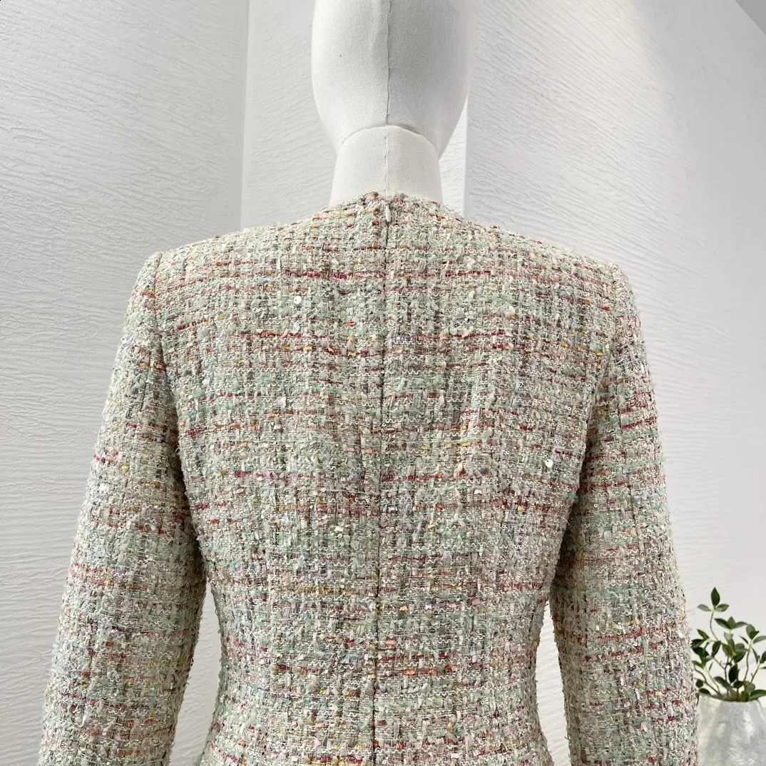Elegant Advanced Tweed V-neck Long Sleeve Mini Mermaid Dress for Women 240824