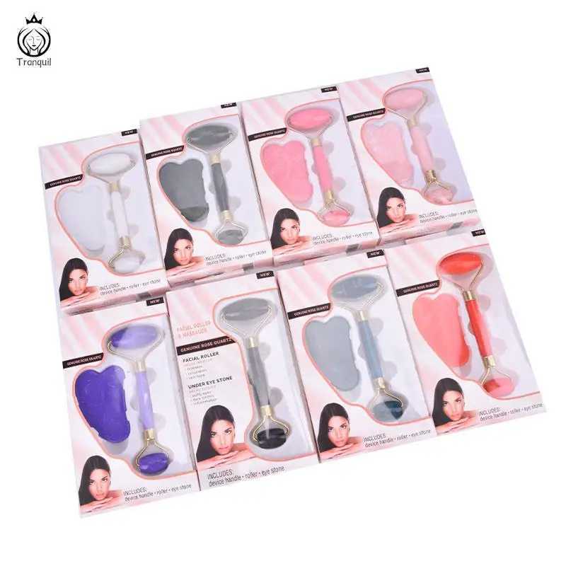 1 Set Face Spa Massager Neck Roller Gua Sha Scraper Board Face Lift Up Wrinkle Remover Face Roller Scraper Set CL240824