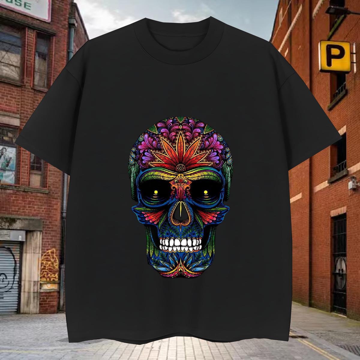 Unisex T Shirt For Man 230g Cotton skull Street Oversized 4XL Breathable Short Sleeve Men Tees Free Shipping Tops Shirt