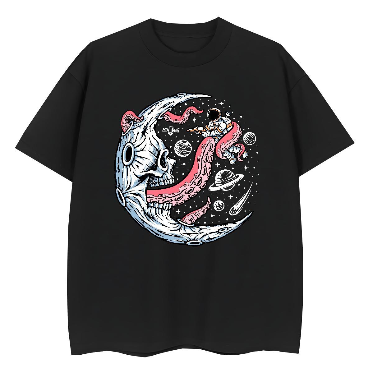 Loose fit Women Tees 230g Pure Cotton spaceman Sports Street Wear Woman T Shirts Breathable Soft DIY Anime Printed Polos