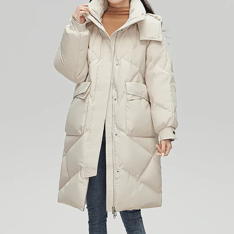 ABRINI Womens Long Sleeve Button Shoulder Strap Parkas Coat Thickened Warm Pocket Autumn Winter Zipper Down 240823