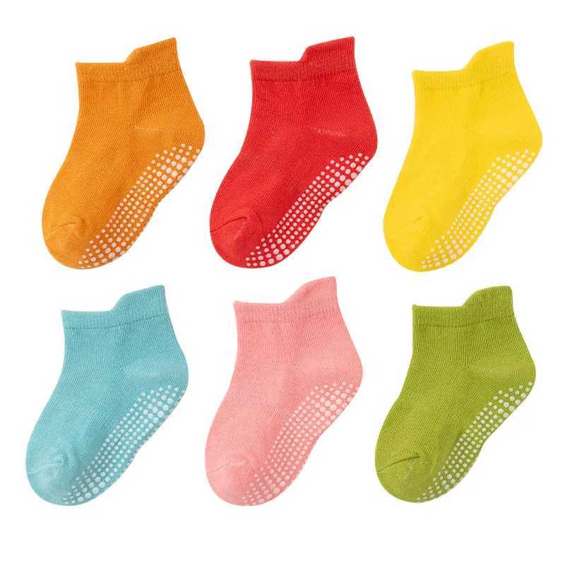 6 Pairs/lot 0 to 6 Yrs Cotton Childrens Anti-slip Boat Socks For Boys Girl Low Cut Floor Kid Sock With Rubber Grips Four Season CL240824