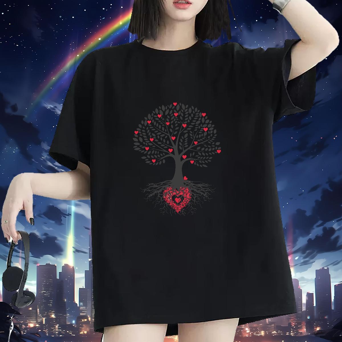 Popular Womens Tshirts 230g Cotton painting Casual Beach T shirt Crew Neck Breathable Cartoon Floral Printing Tops Tees