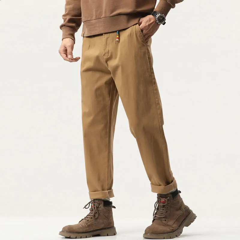 Spring and Autumn Mens Solid Color Casual American Work Pants Cotton Loose Straight Leg Wide 240823