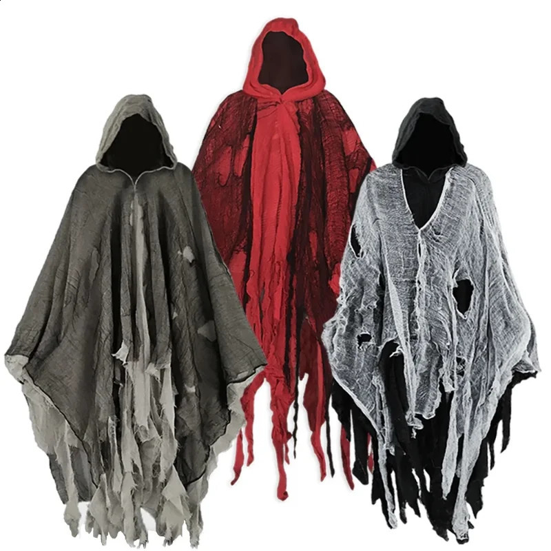 Halloween Ghost Dementor Role Playing Death Costume Gothic Horror Zombie Tattoo Hooded Death Party Prop Cloak 240824