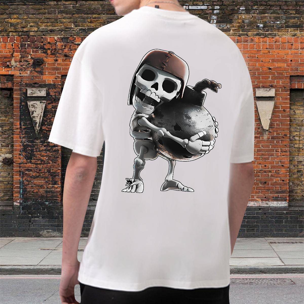 Loose Fit T-Shirts for Men 230g Pure Cotton skull Street Wear Custom Printed Breathable Short Sleeve Mens Tshirts 2024 Clothes