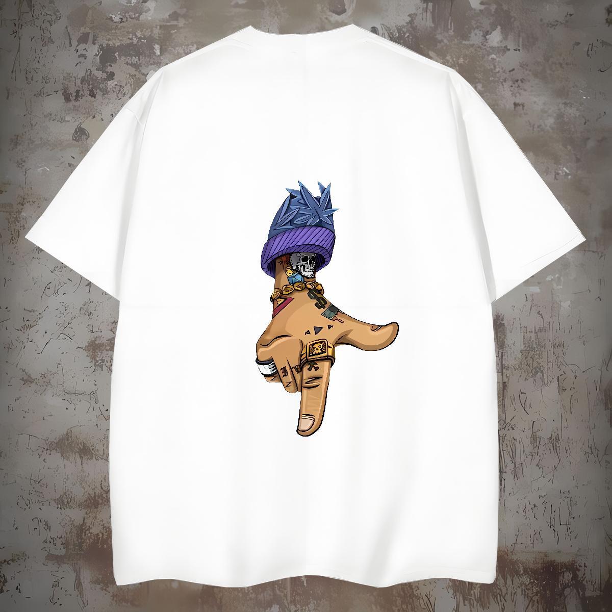 Loose Fit T-Shirts for Men 230g Pure Cotton skull Anime Printing Street White Plus Size Short Sleeve Soft Mens Tshirts 2024 Tops Tees