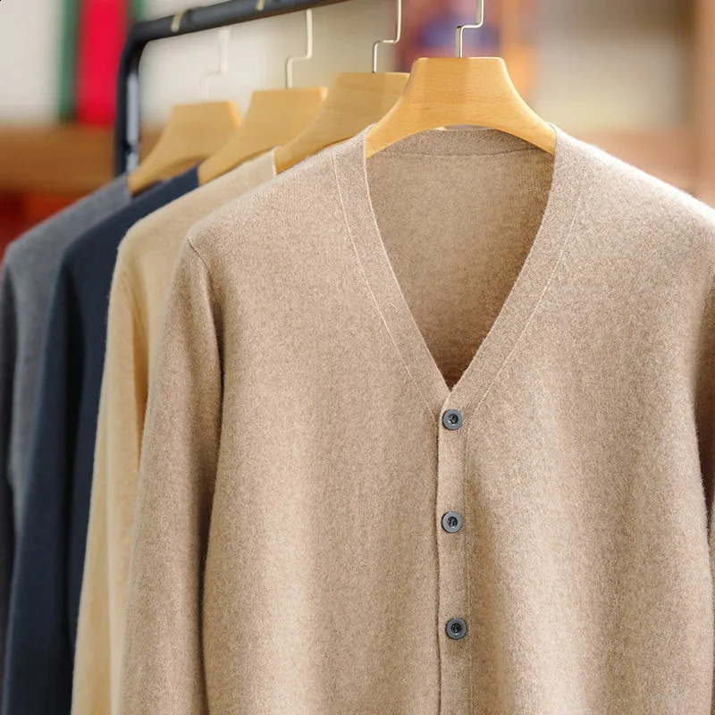 Cashmere sweater mens Vneck warm thick loose casual autumn winter knitted wool plus size M5XL 240824