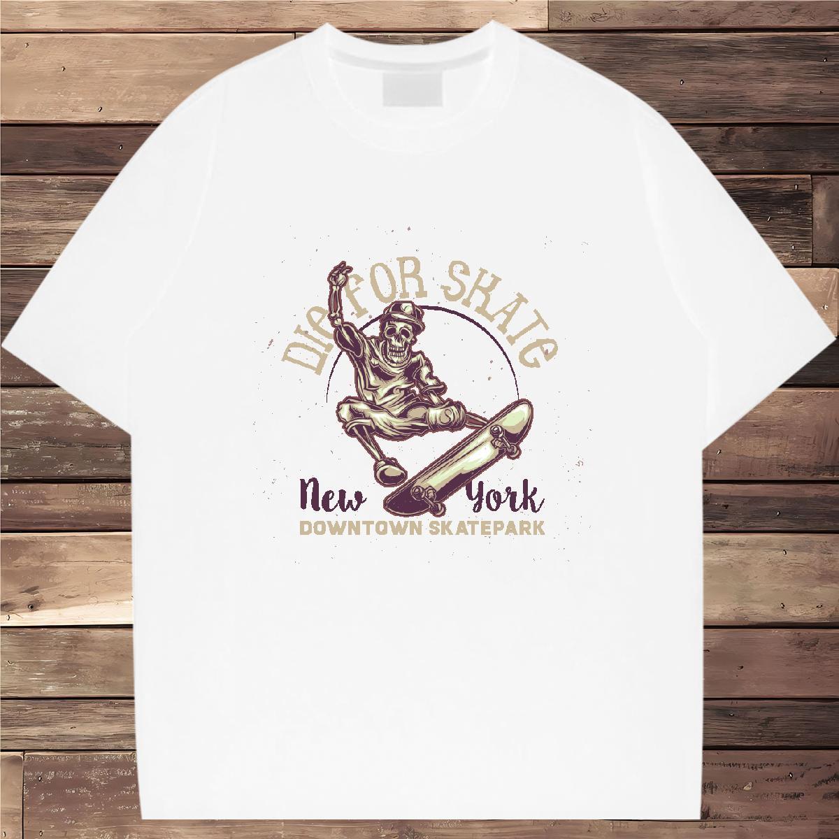 Free Shipping Man T Shirts 230g 100% Cotton skull Street wear Hip Hop DIY Crew Neck Breathable Men Tops Tees New Polos