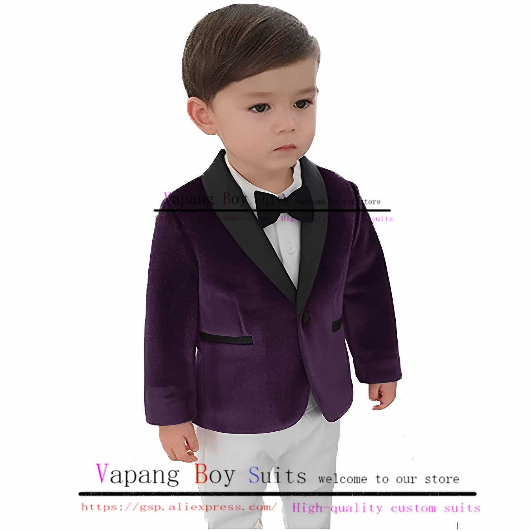 Boys set of velvet 2-piece wedding dress evening gown shawl collar jacket childrens clothing fashionable jacket childrens set W240823