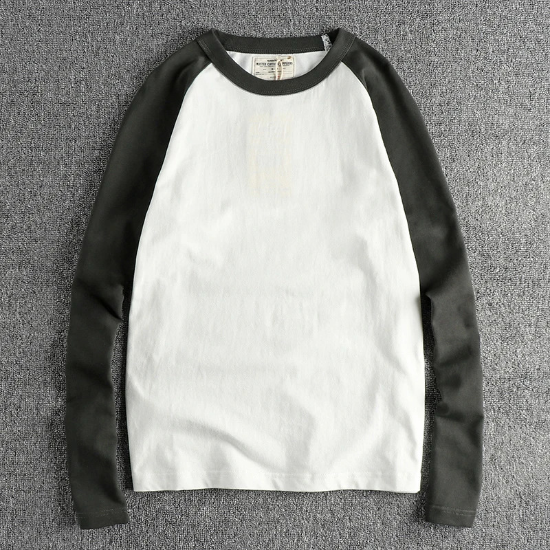 Autumn American Retro Heavyweight 240g Raglan Sleeve Color Splicing Tshirt Mens Fashion Pure Cotton Wash Loose Casual Top 240823
