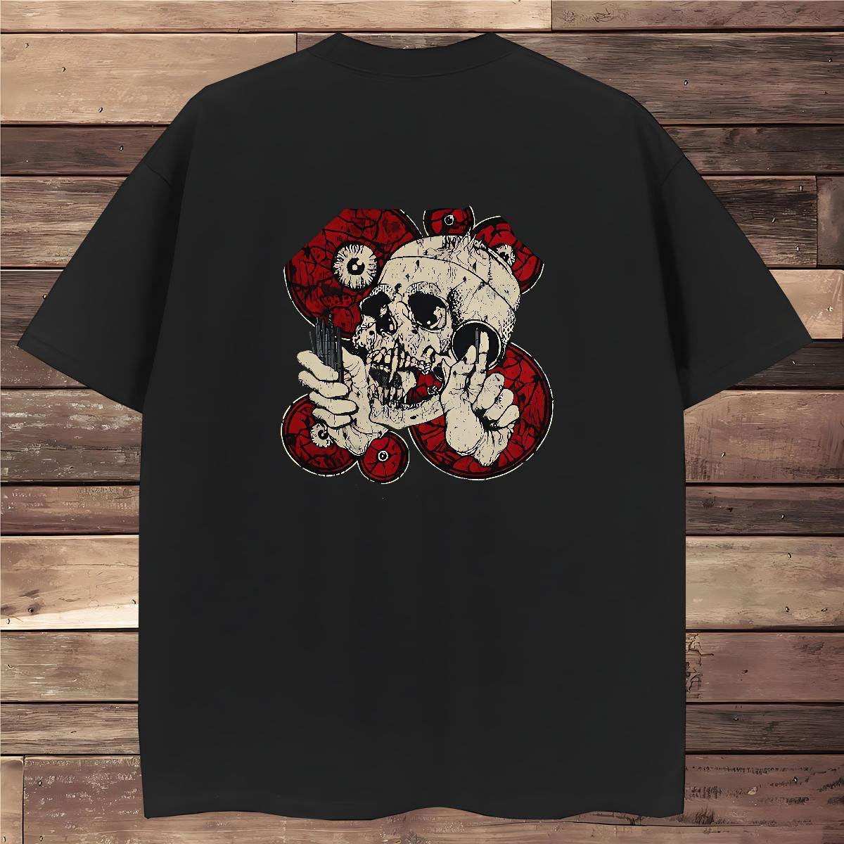 Cool T shirt 230g 100% Cotton skull Casual Black White Breathable Crew Neck Tshirts 2024 New Wear