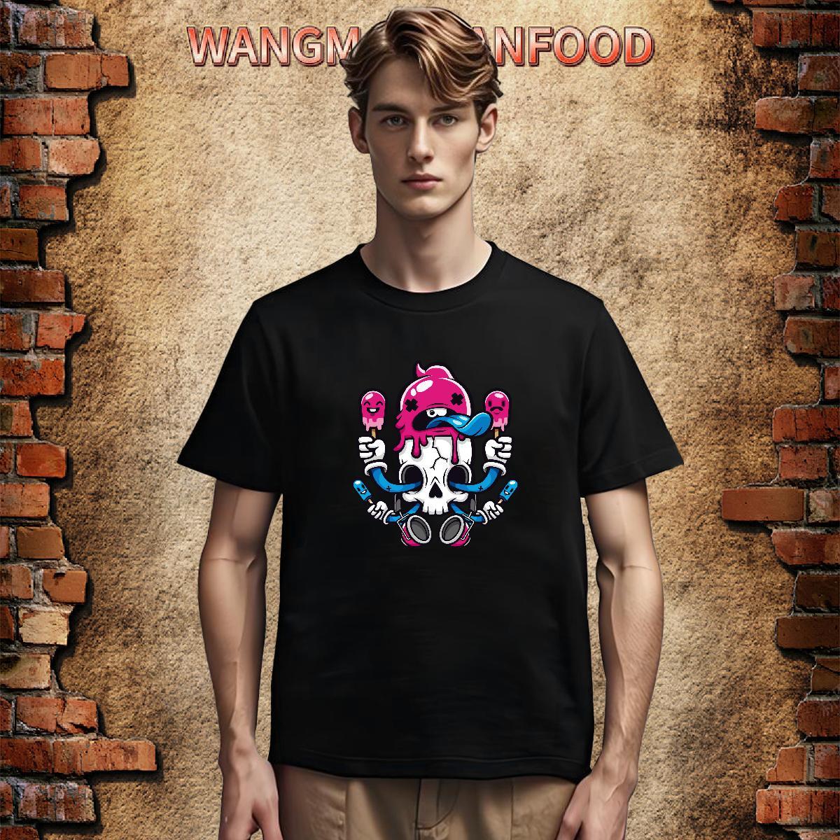Popular Men T Shirts 230g Pure Cotton skull High Street Hip Hop DIY Crew Neck Breathable Tshirts 2024 DIY Tops