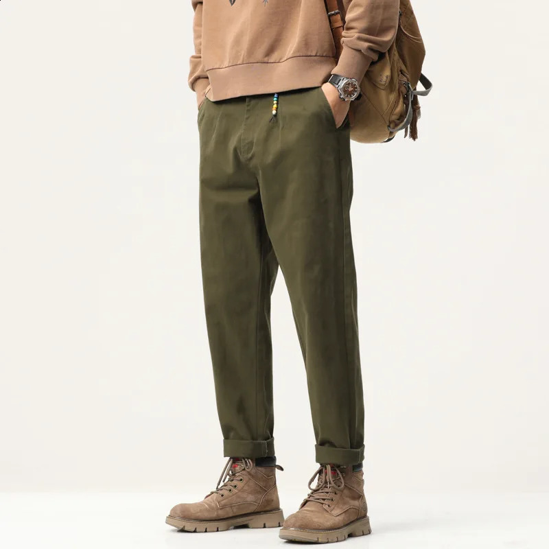 Spring and Autumn Mens Solid Color Casual American Work Pants Cotton Loose Straight Leg Wide 240823