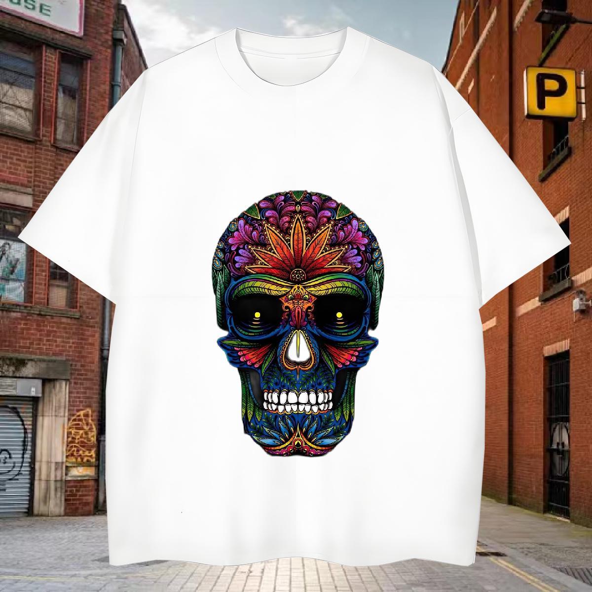 Unisex T Shirt For Man 230g Cotton skull Street Oversized 4XL Breathable Short Sleeve Men Tees Free Shipping Tops Shirt