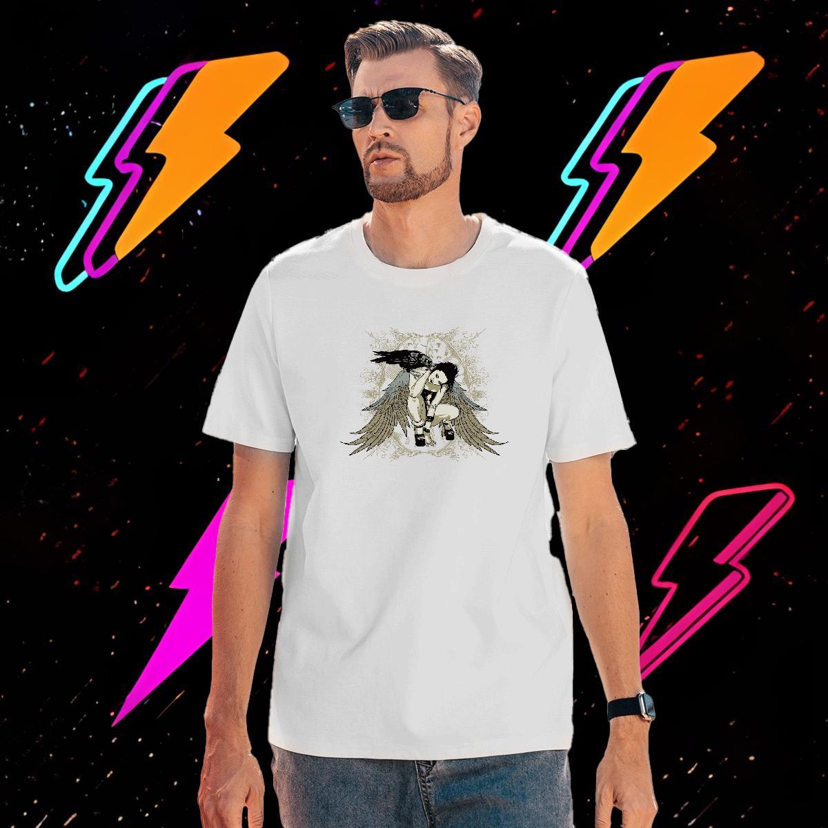 Cool T-Shirts for Men 230g 100% Cotton angel Sports Casual Customized Print Breathable Crew Neck Mens Tshirts Classic Casual Tees Shirts