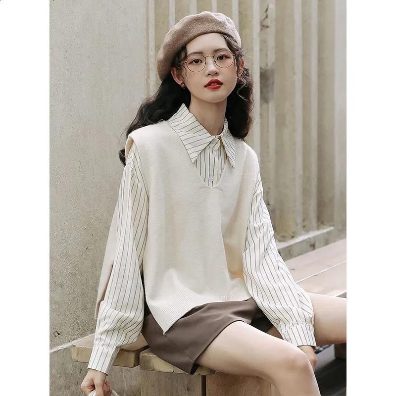 White Elegant Social Womens Shirt Spring and Summer Striped Long Sleeved Shirt Womens Commuting Professional Shirt 240823