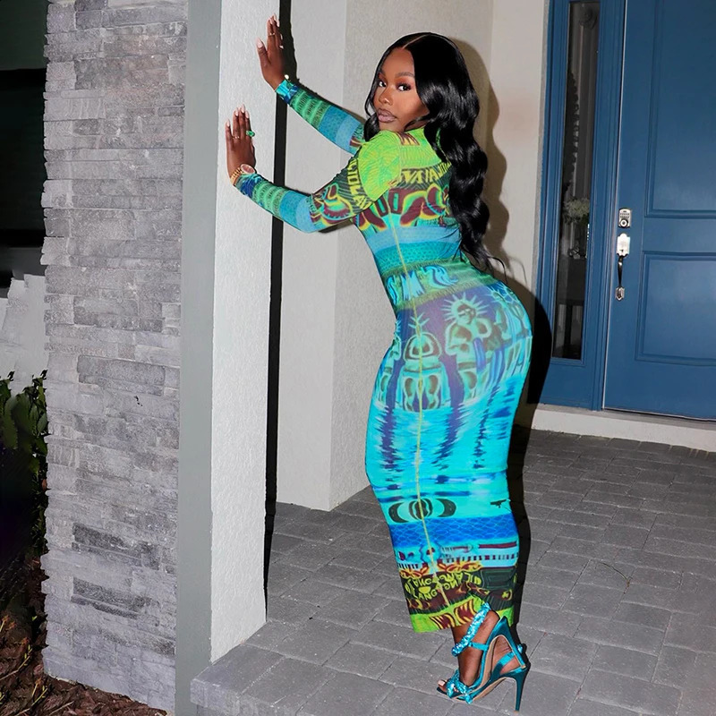 Women long dress Bodycon clothes Long Sleeves slim sexy Vestidos casual outfit 240823