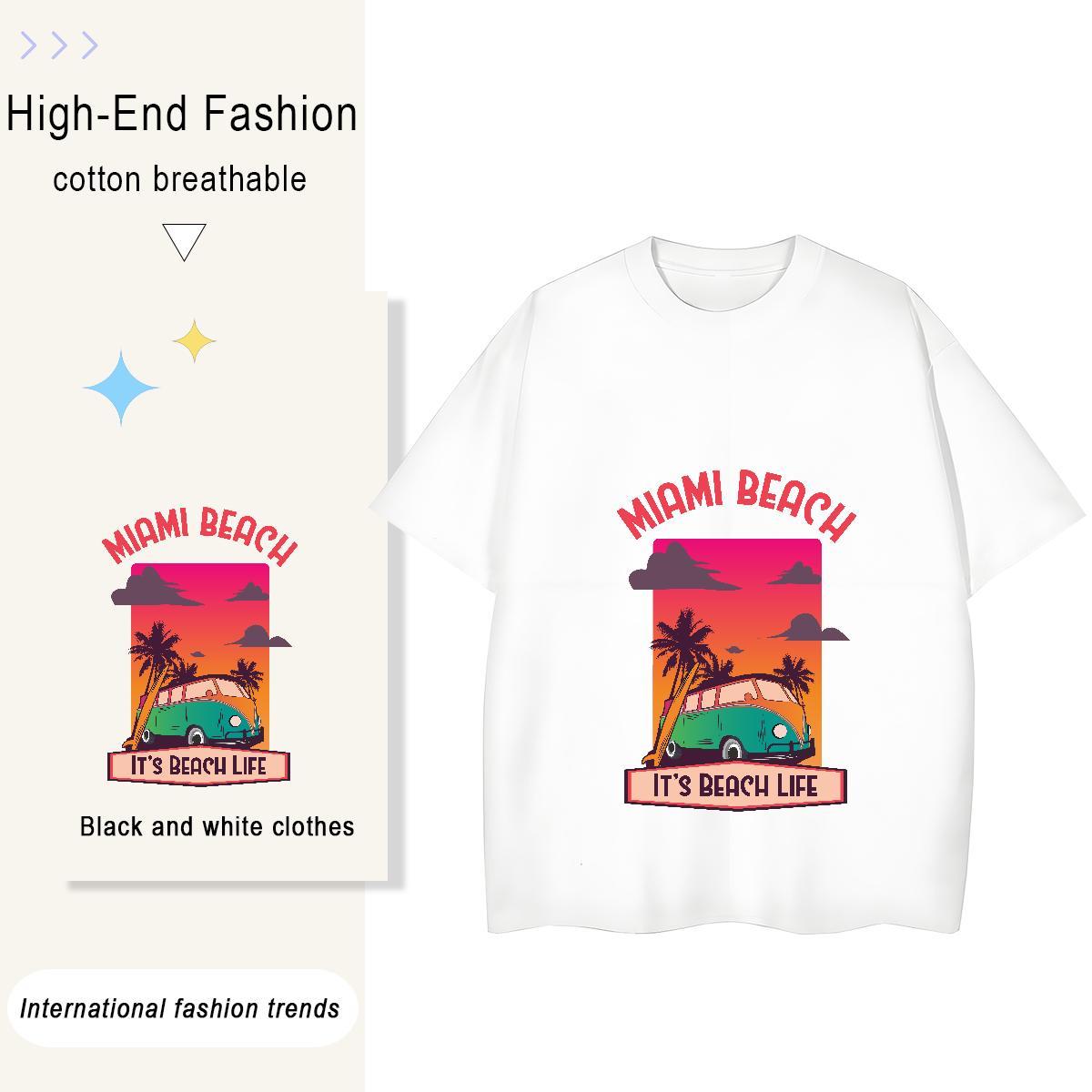 Brand Lady T shirt 230g 100% Cotton sea Street T-Shirts for Women Breathable Crew Neck Customized Tees