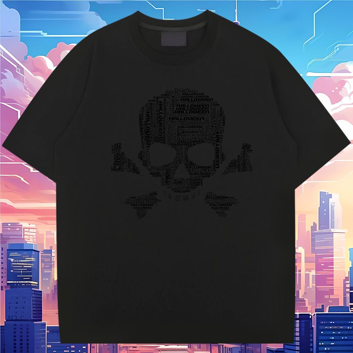 Designer Man T Shirts 230g 100% Cotton skull Street DIY Printed O Neck Short Sleeves Men Clothes T-Shirt Brand Polos