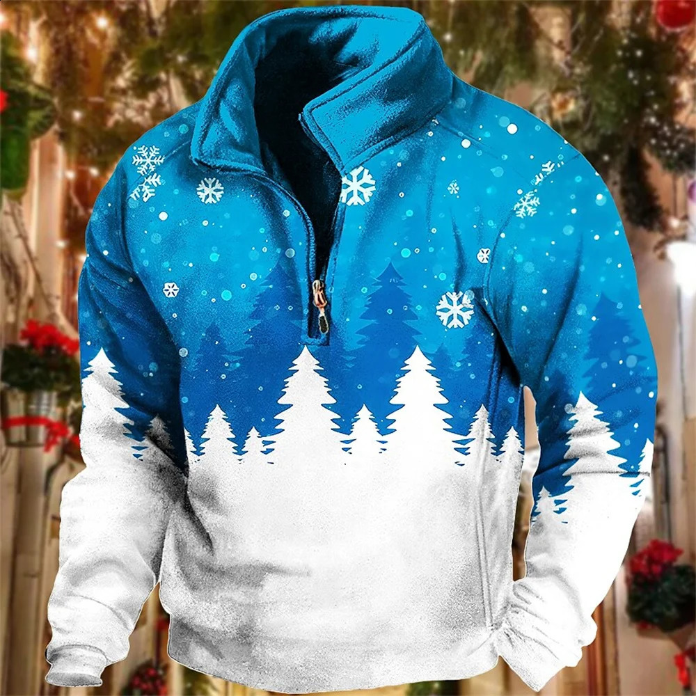 Fashion Zipper Sweatshirt Men Christmas Vintage Polo Jacket Autumn Pullover Casual Long Sleeve Tops Clothes For Mens Clothing 240823