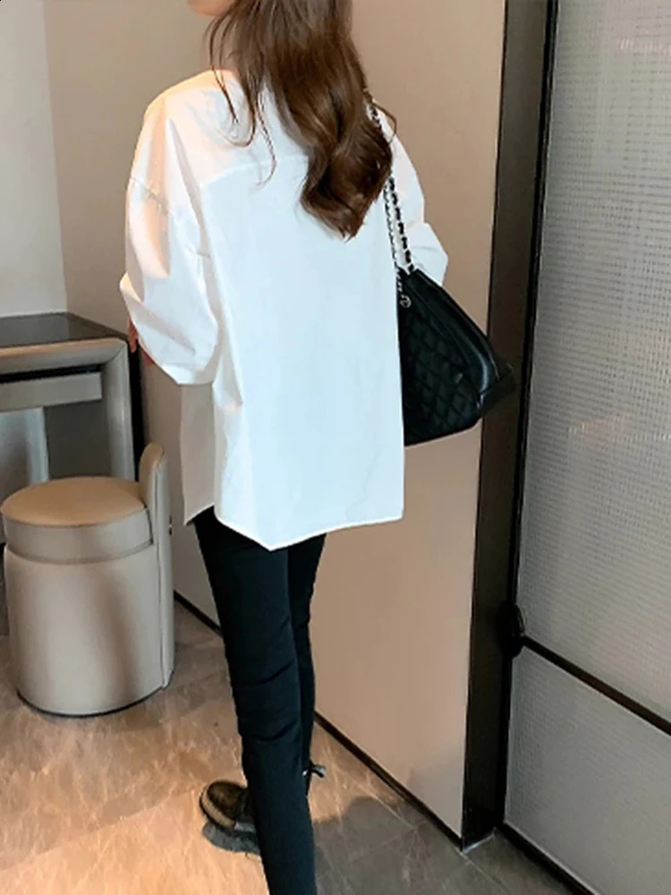OIINAA Basic Shirts for Women Tops Long Sleeve Turn-Down Collar Spring Summer Office Lady Fashion Loose Buttons White Blouses 240823
