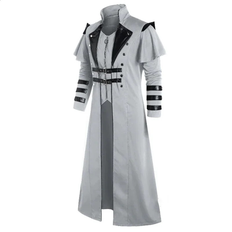 Retro Halloween Medieval Steampunk Elf Pirate Costume Adult Black Long Split Jacket Gothic Armor Leather 240823