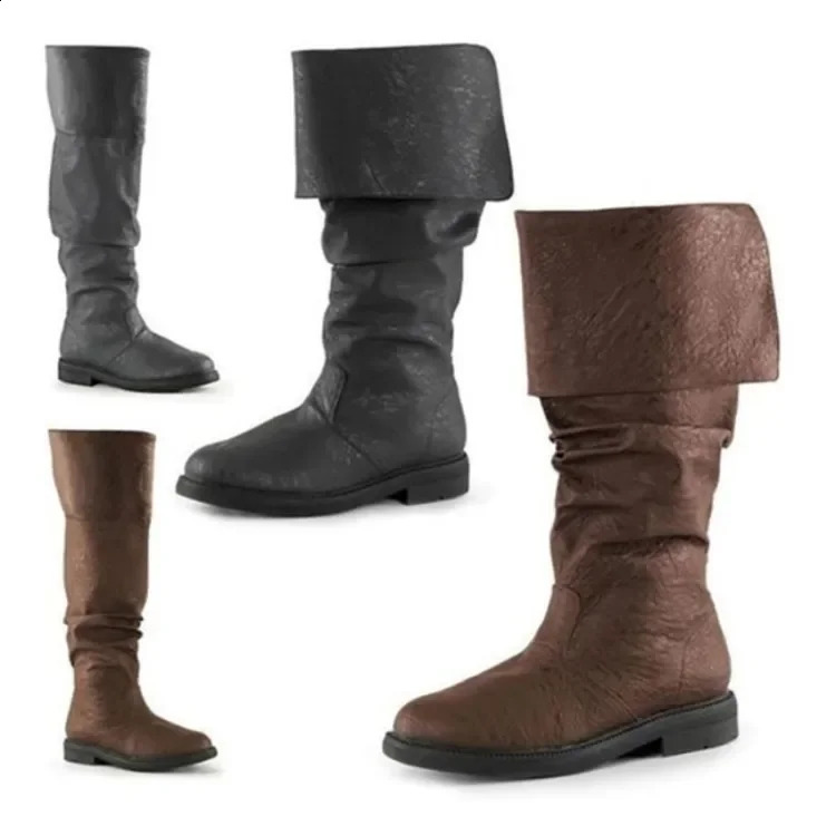 Independent Station Medieval Viking European and American Nordic Retro Pirate Mens and Womens Leather Boots 240823