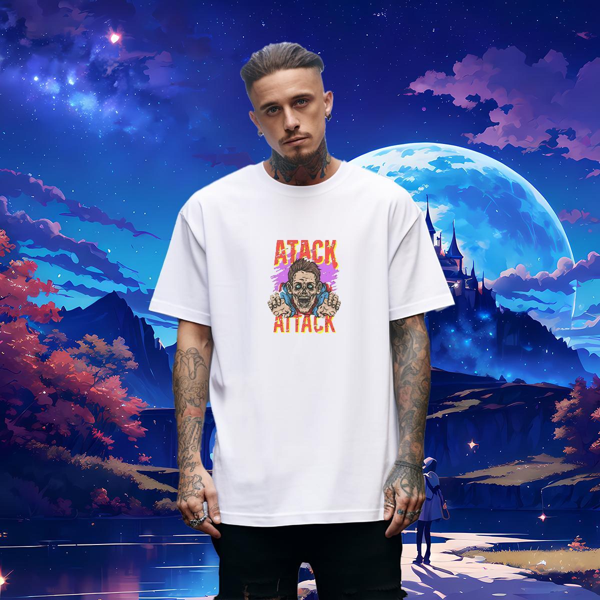 TOP Quality Men T Shirts 230g 100% Cotton skull Home Outdoor Custom Cartoon Breathable Soft Men Tops Tees 2024 DIY Clothes