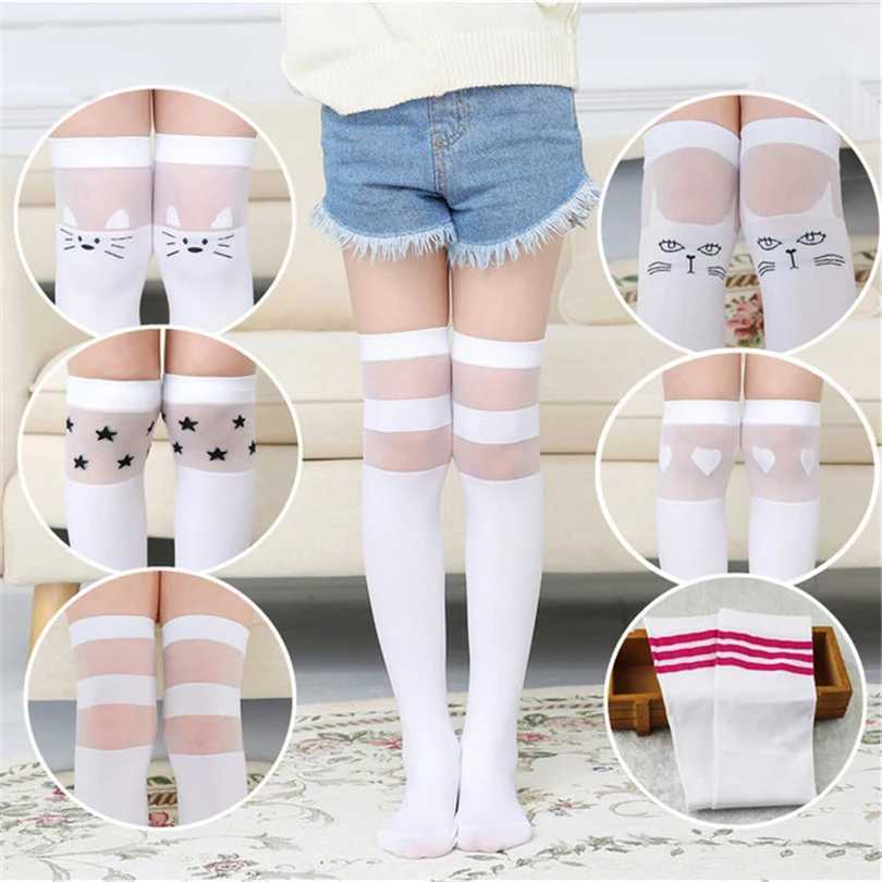 Summer Spring White school student girls over the knee high long socks cartoon animal design baby kids child princess stockings CL240824