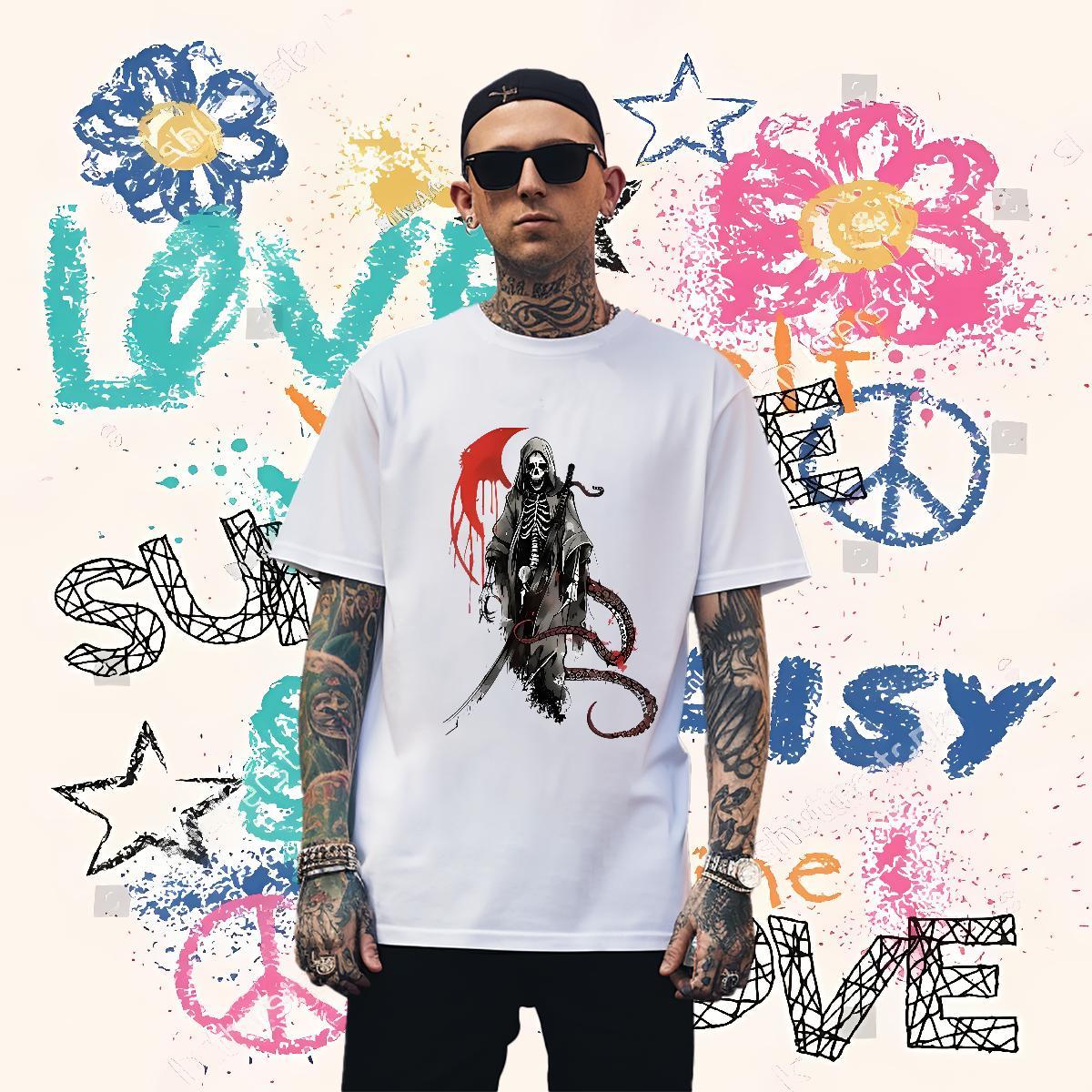 Cool Men T Shirts 100% Cotton 230g skull Home Outdoor Custom Printing Breathable Crew Neck Men Tees Designer Fashion Tops Shirt