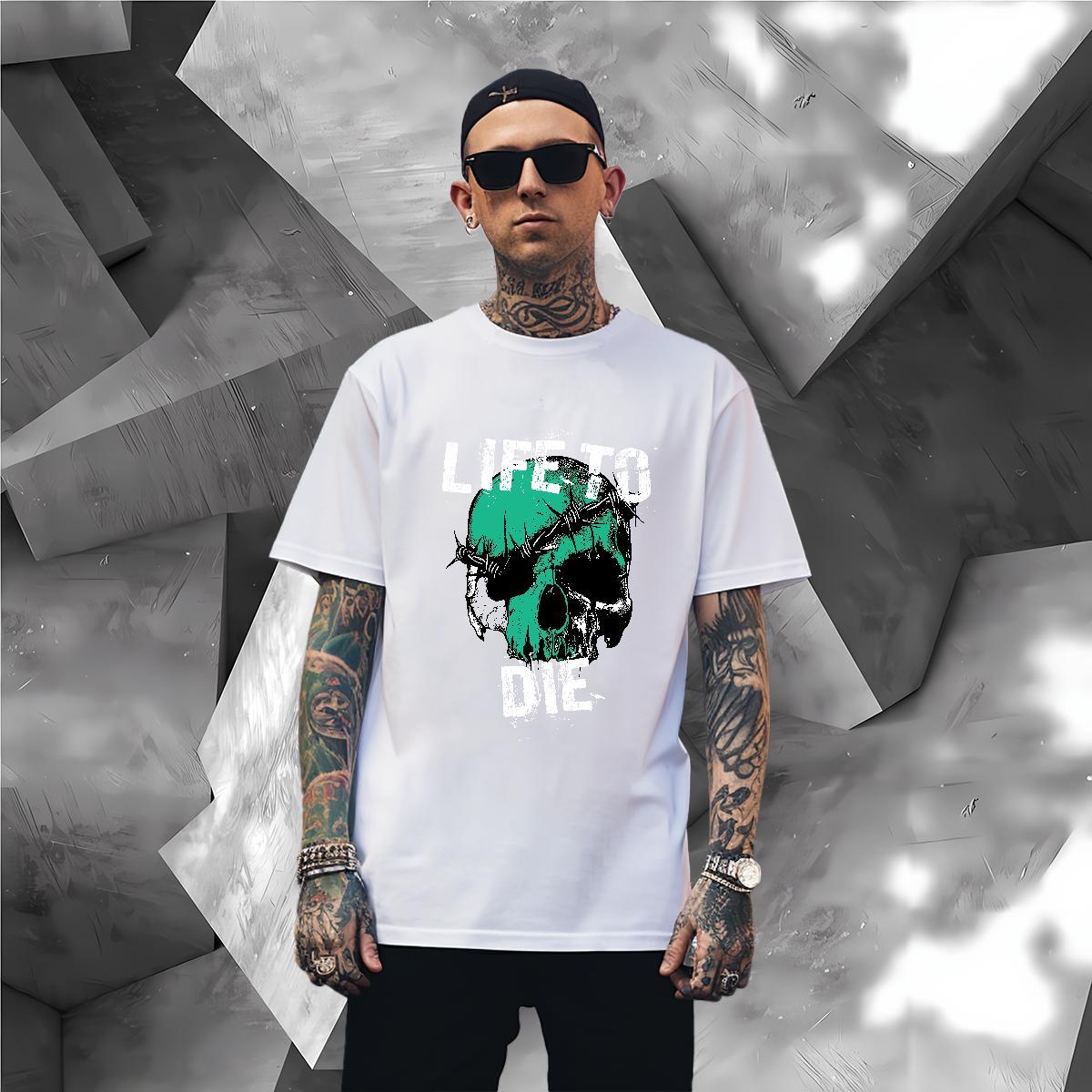 Wholesale T-Shirts 230g Cotton skull Casual Beach DIY Printed O-Neck Short Sleeve Tshirts Classic Tees