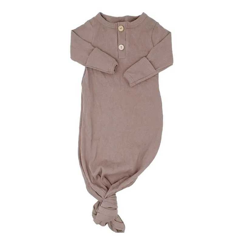 Comfortable Solid Color Baby Boys Ribbed Cotton Gowns Newborn Swaddle Blanket Knotted Sleeping Bag M240824