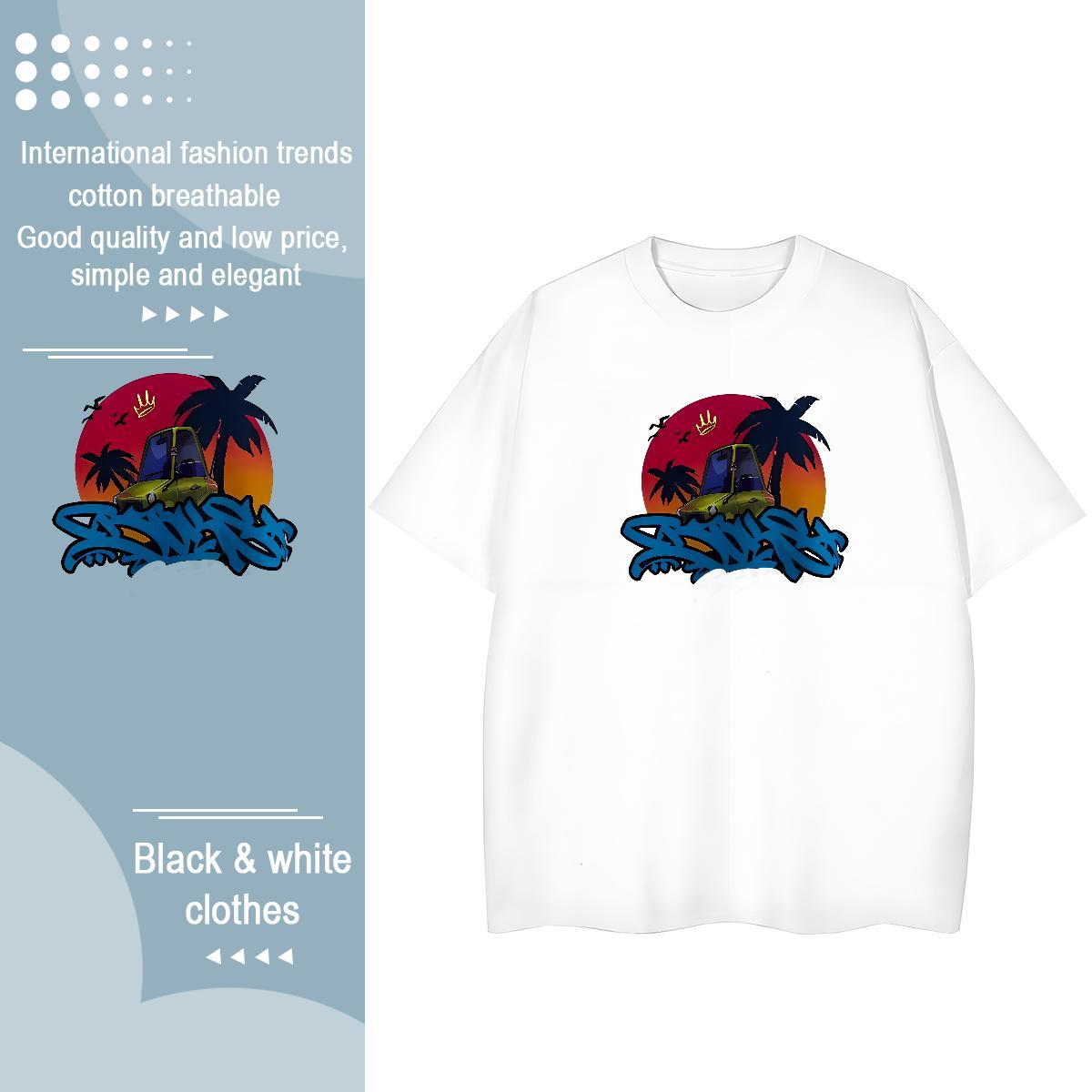 Comfortable T Shirts Men 230g Cotton car Spring Summer Skull Breathable Crew Neck Mens Tshirts 2024 DIY Clothes