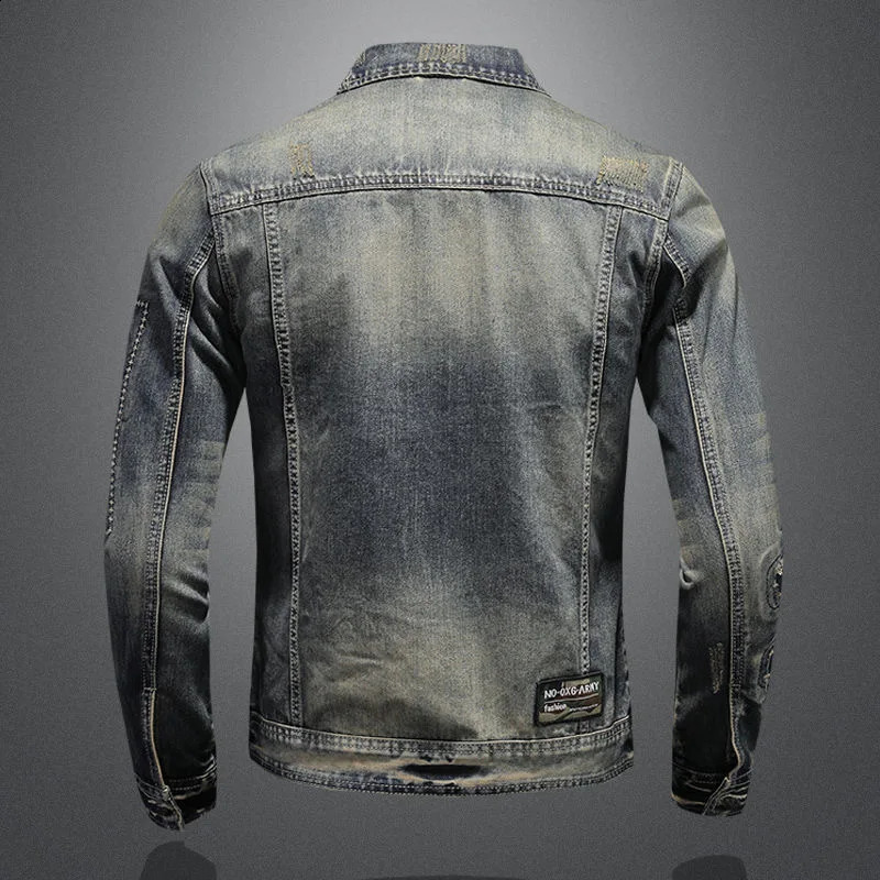 SpringSummer Fashion Trend Tear Vintage Jeans Jacket Mens Casual Loose Comfortable High Quality Plus Size 240824