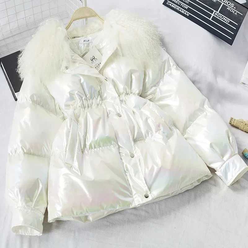 Women's Down Parkas Big Fur collar Glossy Parka Cotton Jacket Womens Winter New Korean Loose Warm Coat Female Thicken Outwear Casual Parkas Jacke