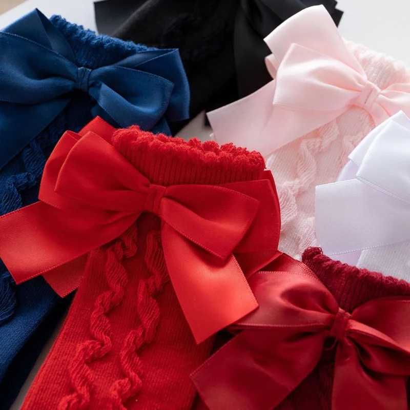 New Kids Girls Socks With Big Bows Knee High Princess Socks For Girl Infant Baby Cotton Sock Long Tube Children Socks Christmas CL240824