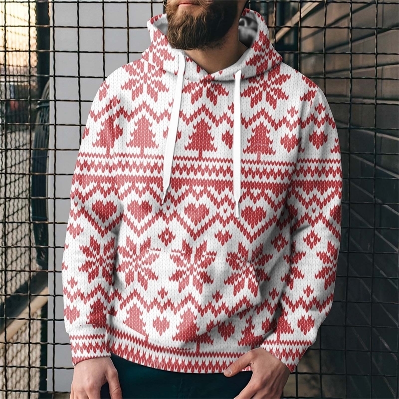 Christmas Mens Hooded Sweatshirt Red Hoodie 3d Christmas Harajuku Print Sweater Fashion Winter Tops Unisex Holiday Clothes 240823