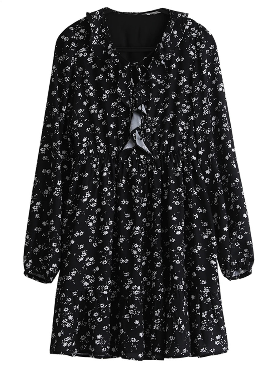 CHIC VEN Korean Women Dresses V-neck Loose Casual Ruffle Edge Mid Length A Line Female Pullover Dress Spring Autumn 240824