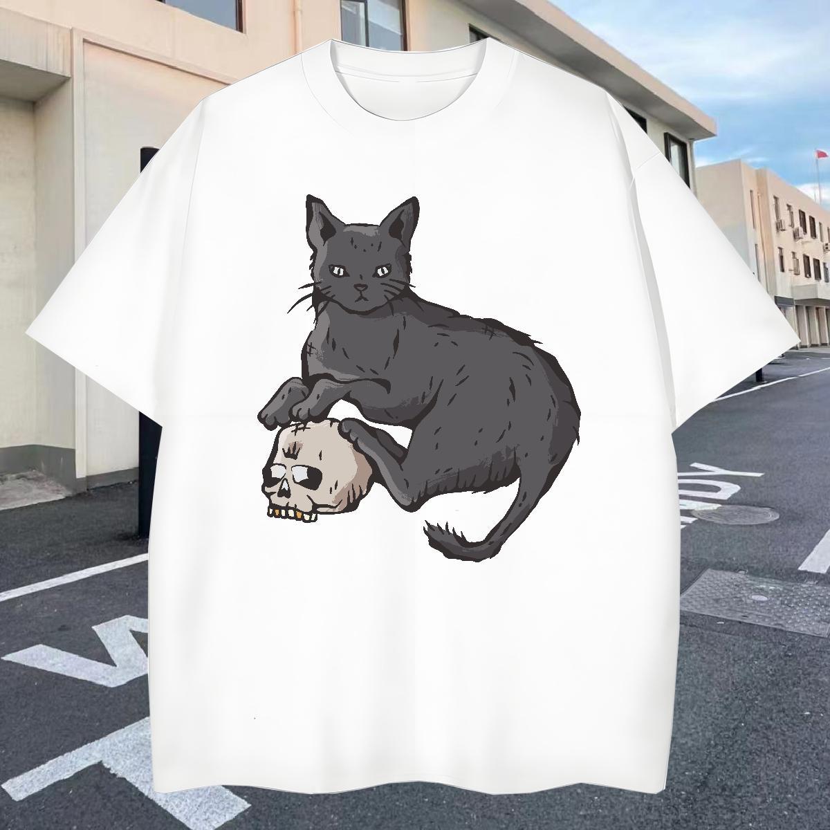 New Men Tshirts cat Sports Casual 100% Cotton 230g Tees Shirts Pure Cotton TOP Quality T-Shirts for Men Anime Print