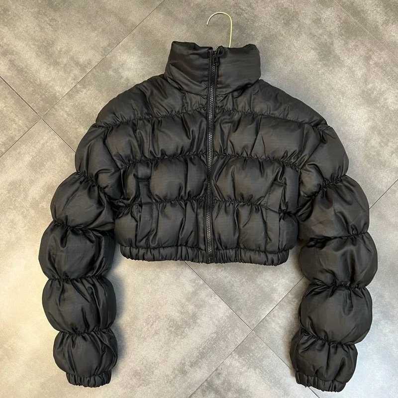 Women's Down Parkas KUSAHIKI 2023 new stand up collar winter coat womens zipper folding puff Slve short plain park fashion jacket 6N891 Y241019FG