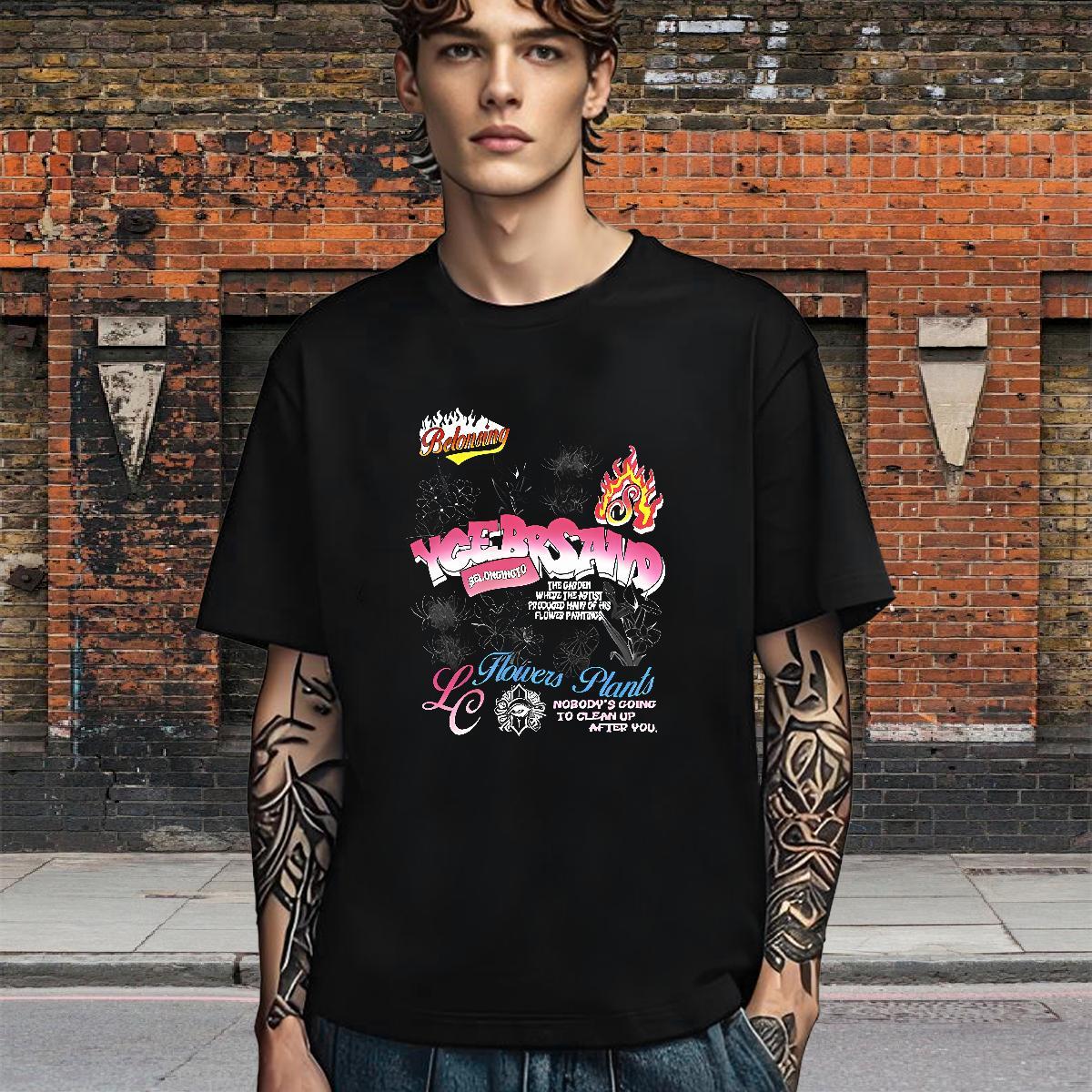 Loose Fit T-Shirts 100% Cotton 230g letter Outdoor Custom Cartoon O-Neck Short Sleeve Tshirt for Man Woman Wholesale Tees Shirts