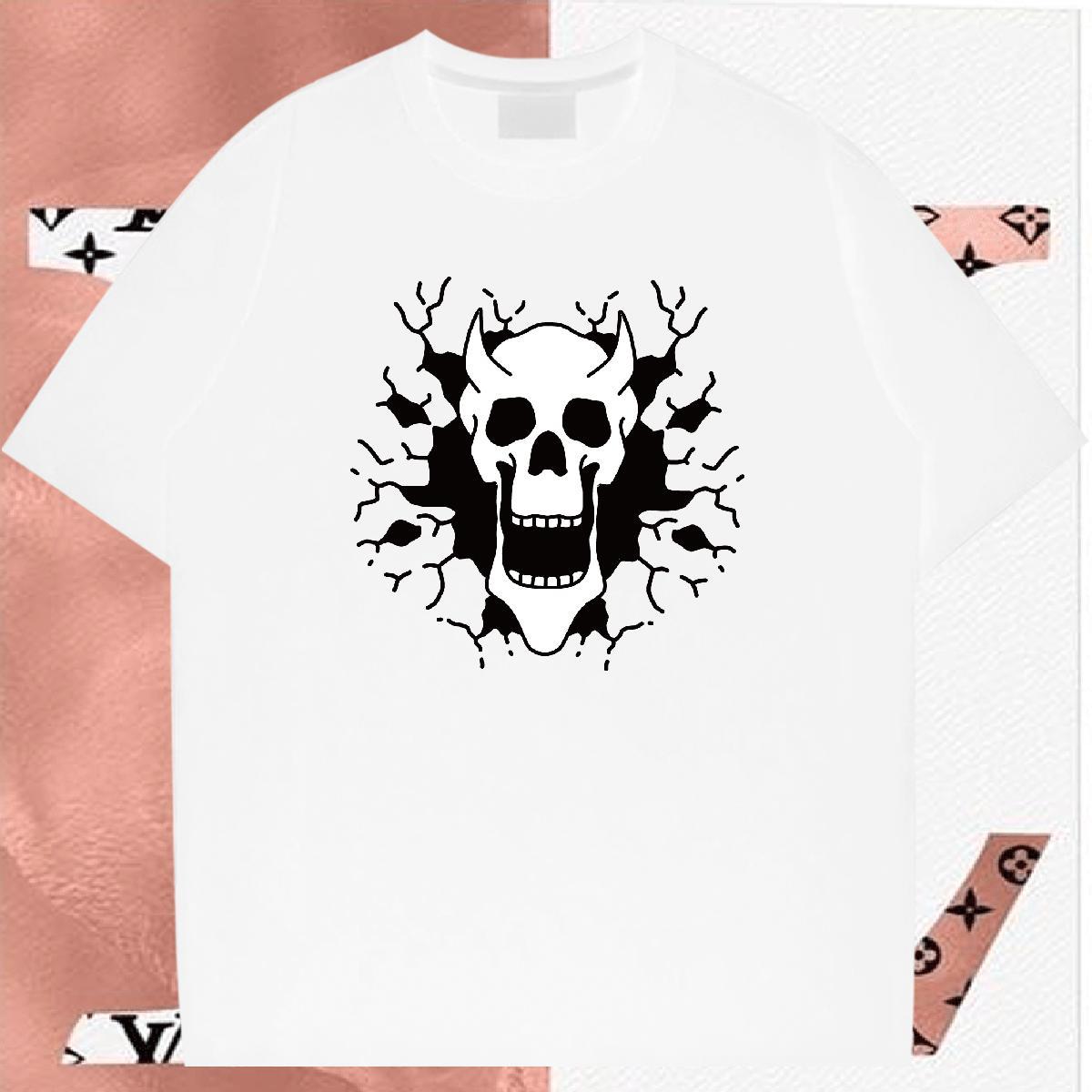 Popular T-Shirts 230g Pure Cotton skull Spring Summer Custom Printed Crew Neck Breathable Mens Tshirts New Arrival Clothes